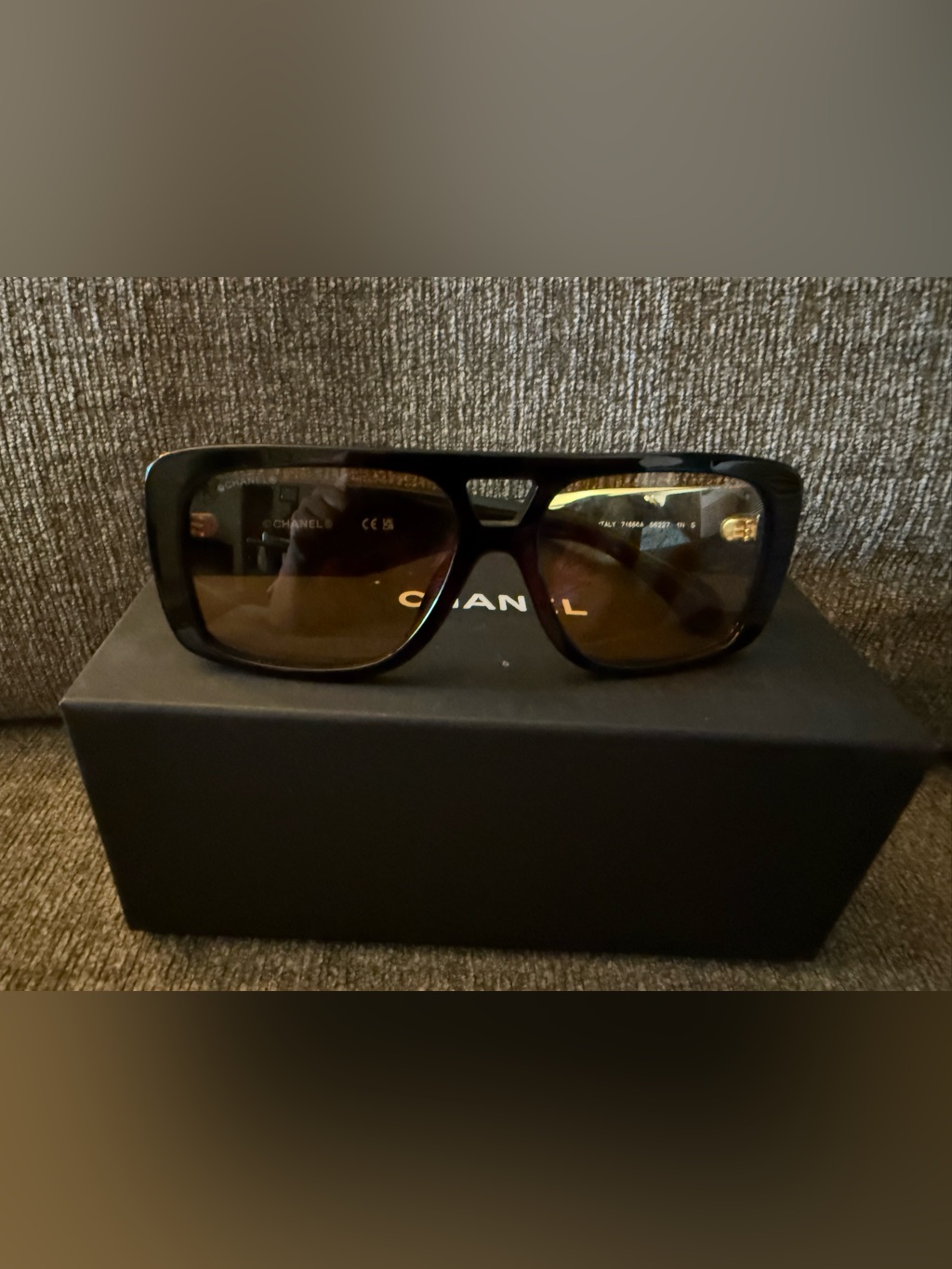 Chanel Black Pilot Sunglasses With Rhinestones And Cc Logo On Frames